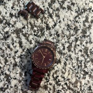 Fossil Deep Red Watch with Spare Links